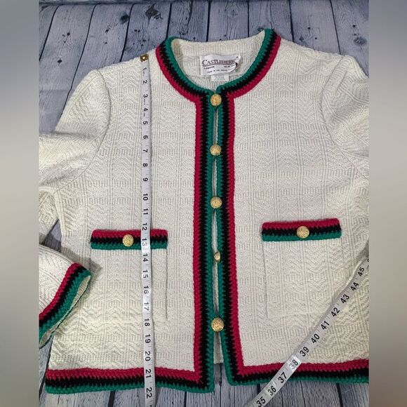 VINTAGE Castleberry Classic Cream Academia Collegiate Tweed Knit Lady Jacket 16 - Picture 7 of 10